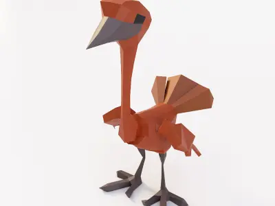 Ostrich Bird low poly 3d model  Low-poly 3D model