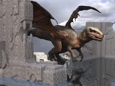 Ancient Jurassic Dragon with Mayan Temple Ruins 3D model