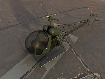 Bell 47 Helicopter Low-poly 3D model
