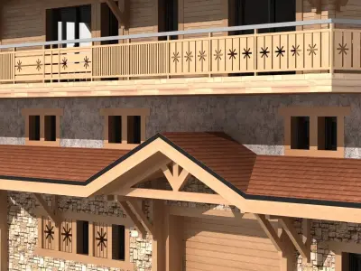 Classic wooden mountain house chalet 3D model