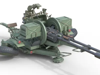 ZU 23 2 Towed 23 mm anti-aircraft twin autocannon Low-poly 3D model