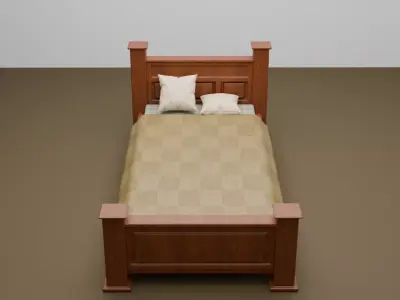 Wooden Bed with pillow Free 3D model