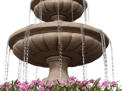 Classic garden travertine outdoor Fountain with flower bed 3D model