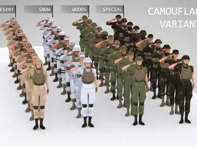 Military Squad Low Poly Art Rigged Pack Low-poly 3D model
