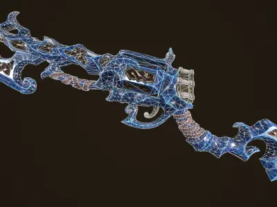 Modular stylized rune ice rifle shotgun revolver axe knife Low-poly 3D model