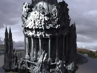 Steampunk Ruin on cliffs 3D model