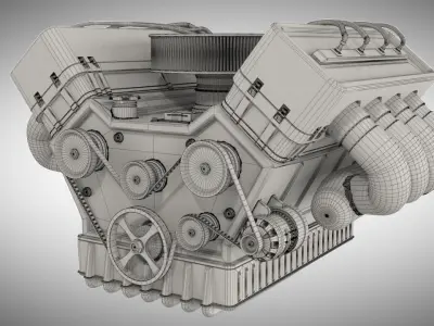 8-cylinder carburetor engine 3D model