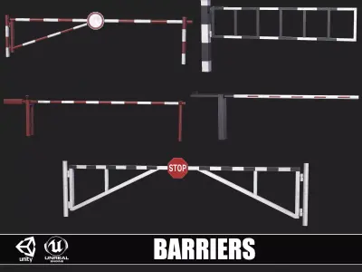 Set of 5 Checkpoint Barriers Low-poly 3D model