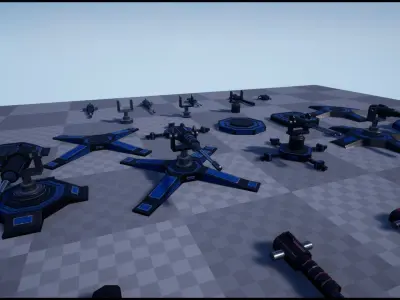 Sci-Fi Kingdom - Modular Turrets Low-poly 3D model