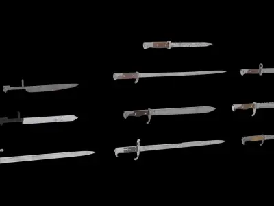 Set of 10 low-poly old german bayonets Low-poly 3D model