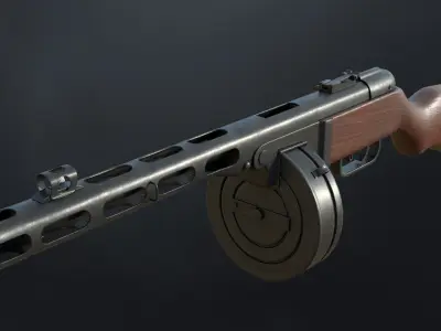 PPSh-41 Soviet submachine gun Low-poly 3D model