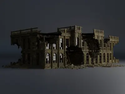 DESTROYED BUILDING CLASSICAL APOCALYPSE WAR RUINED 03 Low-poly 3D model