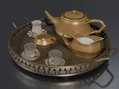 Brass Teapot Set Low-poly 3D model