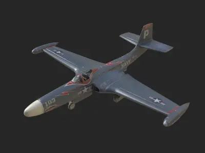US Navy F2H Banshee fighter Korean War Low-poly 3D model