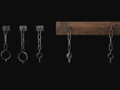 Shackles 3D Model chain hanging from wall Low-poly 3D model