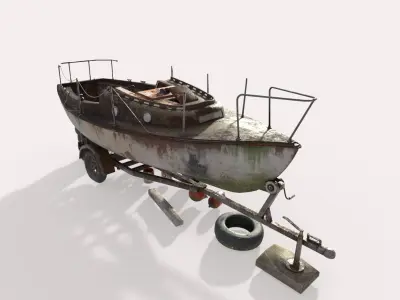 Old Sailboat And Trailer 3D model