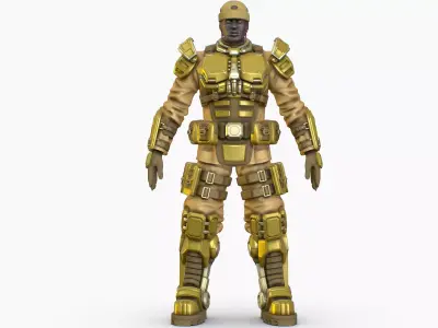 High Poly Man Military Heavy Armor Future 3D model