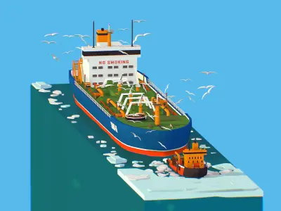 Boat breaking Ice Oil Tanker Icebreaker Low-poly 3D model