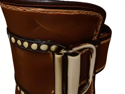 Worn Leather Bracer with Brass Buckle 3D model