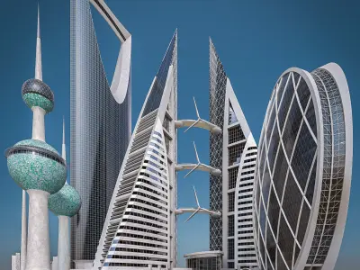 Gulf Buildings Set - 4 Pack Low-poly 3D model