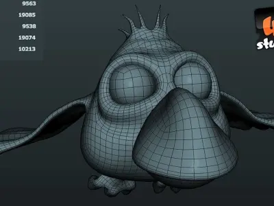 Red Cartoon Bird Low-poly 3D model