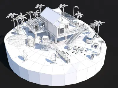 Beach House Island Props Collection - Game Ready Low Poly Low-poly 3D model