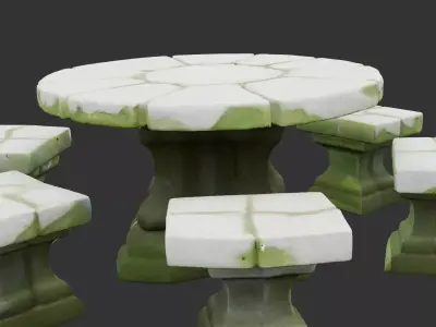Stone Garden Table with Benches Low-poly 3D model