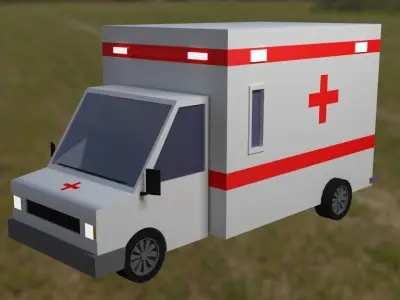 Low Poly Vehicles ambulance in field Free low-poly 3D model