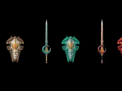 Moon - Sword and Shield Low-poly 3D model