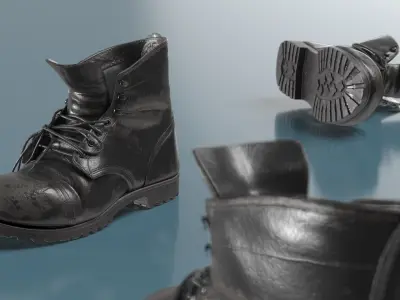 Vintage Leather Work Boot Black 3D model