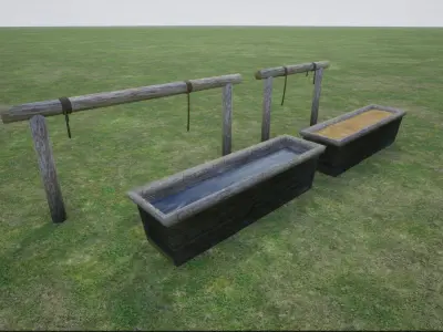 Lowpoly Western Horse Hitch And Trough Low-poly 3D model