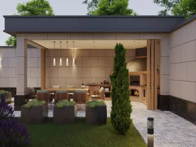 landscape courtyard design and kitchen design Free 3D model