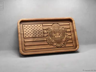 US Flag Army Seal Trays Pack - CNC Files for Wood 3D model