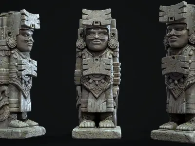 Statue Aztec Warrior Low-poly 3D model