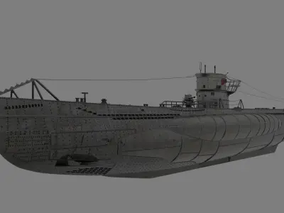 German U-boat VIIC Low-poly 3D model