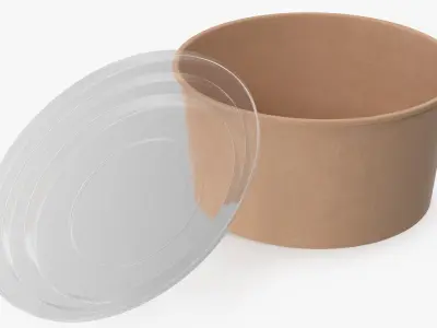 Kraft Paper Food Bowl with Clear Lid for Soup for Salad 32 Oz 1000 ml Mockup 3D model