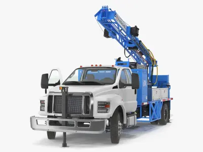 Mobile B-51 Drill Rig Truck Blue Rigged 3D model