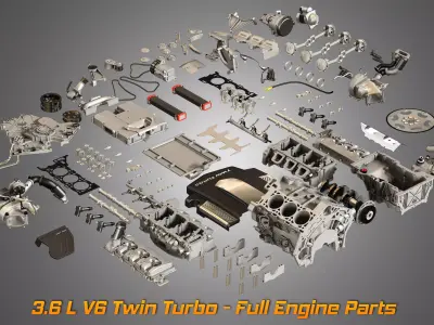 XTS Disassembled Engine - V6 Twin Turbo Engine 3D model