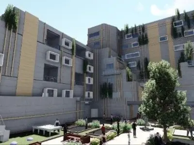 Tower apartment building with garden in middle 3D model