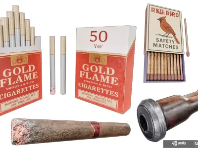 Cigarette  Tobacco With Matchboxes Collection  Low-poly 3D model