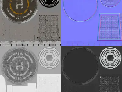 Helipad circular metal plate Low-poly 3D model