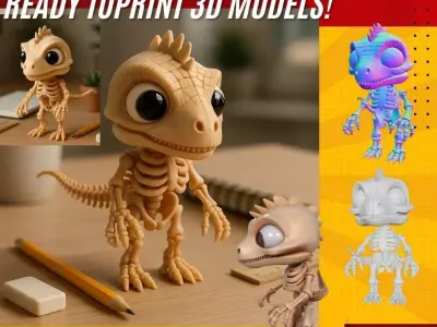 Mechanical Articulated Cute Baby Dinosaur Skeleton 3D print model