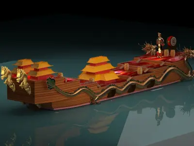 chinese junk ship warship oldship pirates fleet sails 3D model