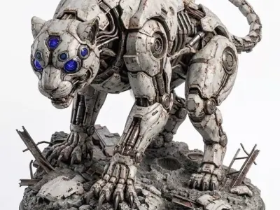 Cybernetic Panther Beast STL Printable SciFi Statue Model 3D 3D print model