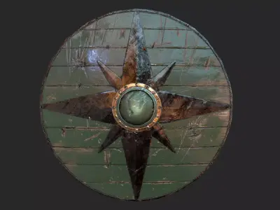 Viking historical green shield Low-poly 3D model