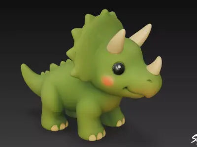 Cartoon Plush Triceratops Low-poly 3D model