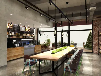 Resturaunt with Christmas Decoration 3D model