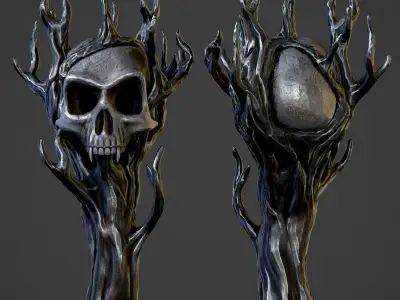 Hellish staff with a skull Low-poly 3D model