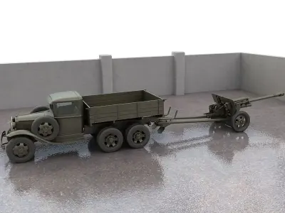 GAZAAA truck with antitank gun ZiS3 3D model