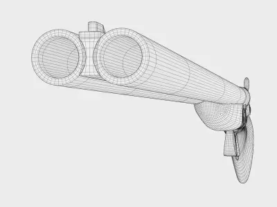 Double Barreled Shotgun - External hammers Low-poly 3D model